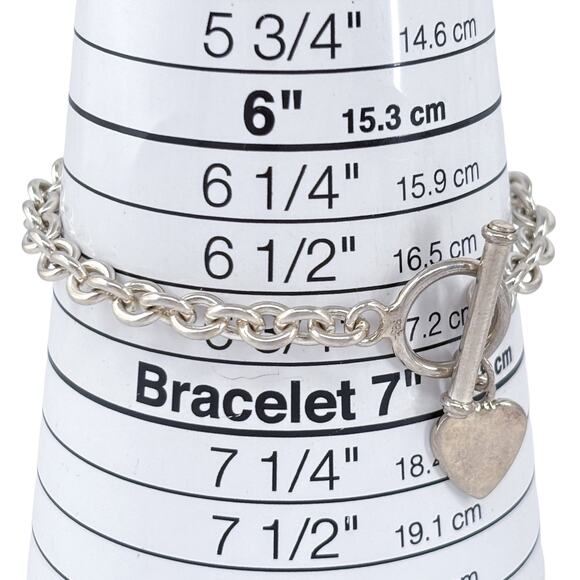 Heart Charm Toggle Bracelet | Chunky Link Chain | Vintage Sterling Silver 925 - Picture 4 of 5